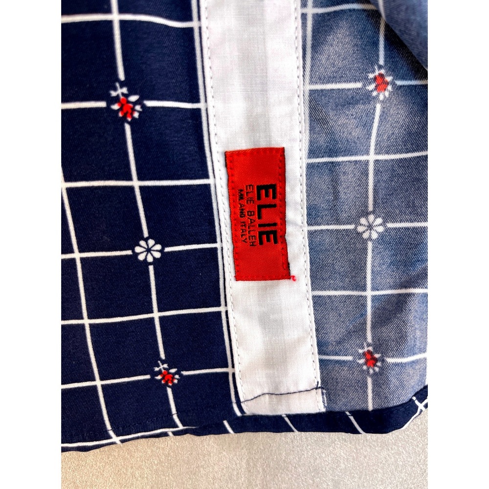 Elie Balleh Milano Italy Navy Blue Grid Floral Button Down Shirt Size 16 Youth - Picture 6 of 8
